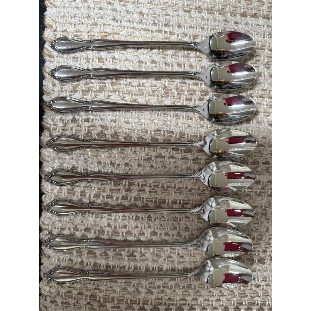 LOT 8 ONEIDA Community CHATELAINE Stainless ICED TEA SPOONS 7 1/2"‎ Oneida #T33